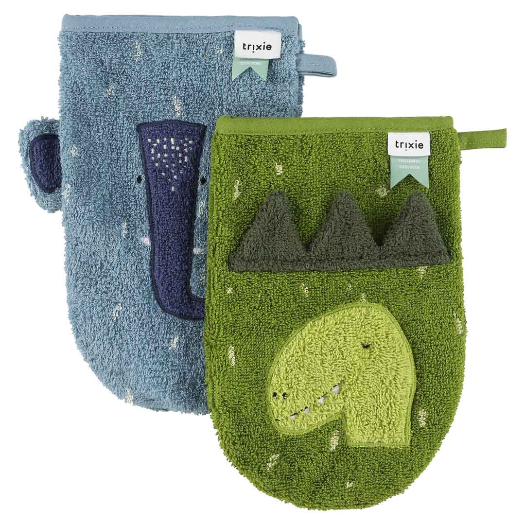 Waschhandschuh 2-pack | Mr. Dino - Mrs. Elephant